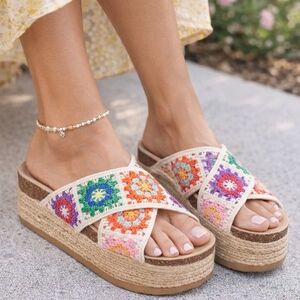 Granny Square Crochet Platform Sandals